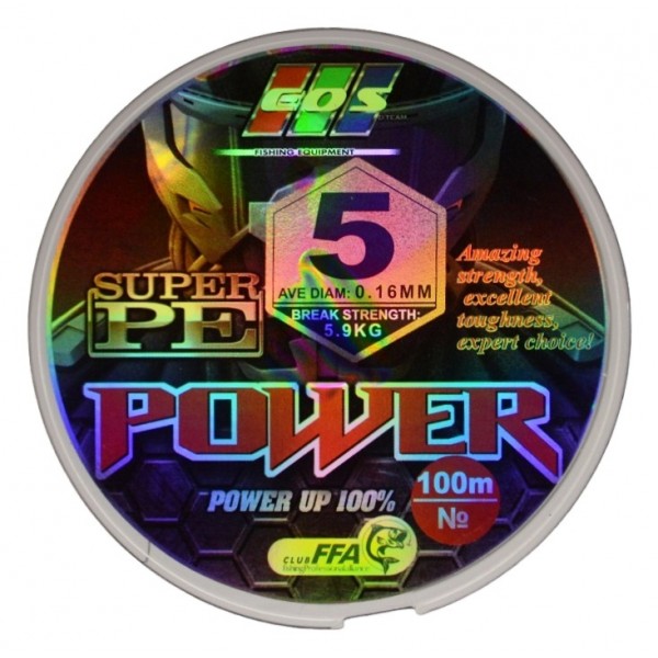 Шнур плетеный для рыбалки, EOS Power Super PE, 100м, сечение 0,16мм